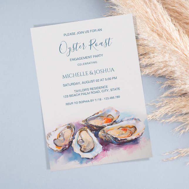 modern summer oyster roast pastel coastal style invitation (pastel oyster watercolor)