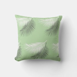 modern summer palm tree leaf background sage green throw pillow