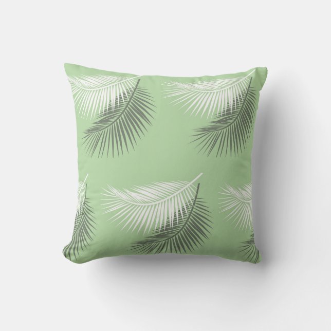 modern summer palm tree leaf background sage green throw pillow (Front)