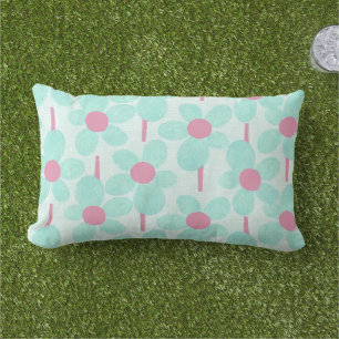Modern Summer Pastel Floral Outdoor Lumbar Pillow
