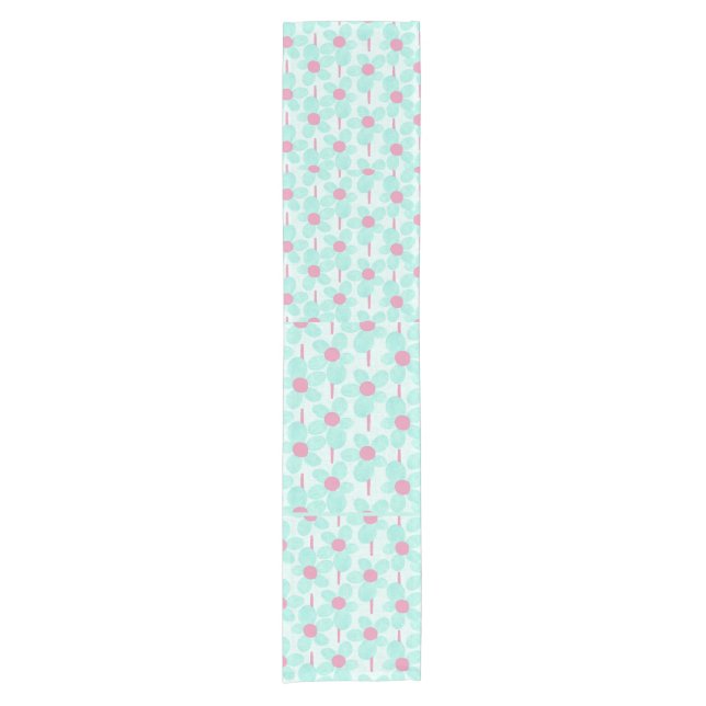 Modern Summer Pastel Floral Outdoor Short Table Runner (Front)