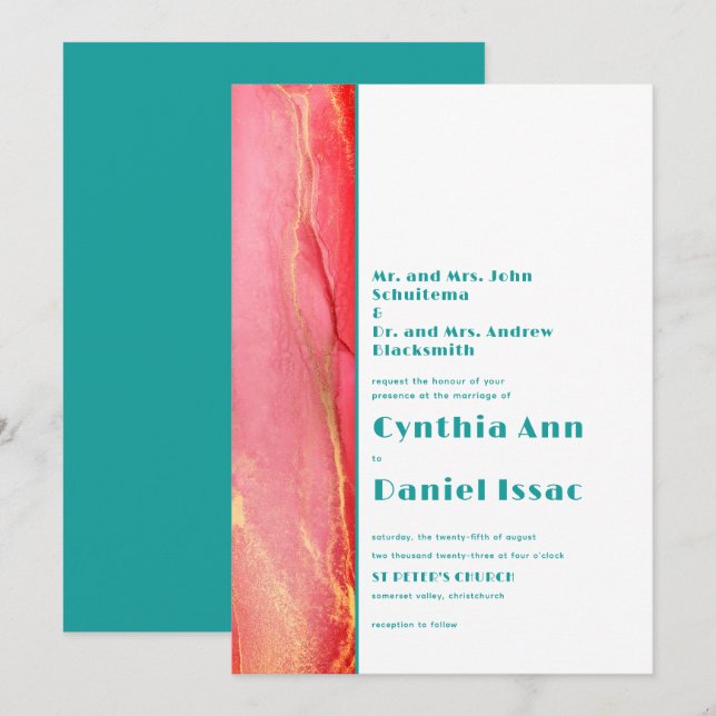 Modern Summer Pink Green Wedding Invitation (Front/Back)