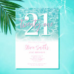 Modern Summer Pool Party 21st Birthday Invitation<br><div class="desc">Modern summer pool party 21st birthday invitation featuring elegant calligraphy script typography and minimalist design in blue,  white and pink colour.</div>