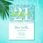 Modern Summer Pool Party 21st Birthday Invitation<br><div class="desc">Modern summer pool party 21st birthday invitation featuring elegant calligraphy script typography and minimalist design in blue,  white and yellow colour.</div>