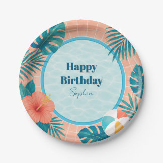 Modern Summer Pool Party Birthday Paper Plates