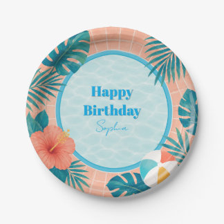 Modern Summer Pool Party Birthday Paper Plates