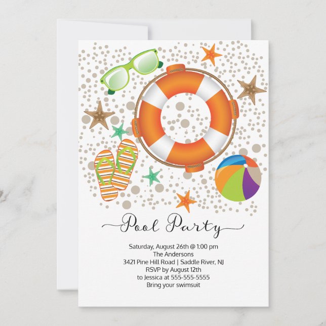 Modern Summer Pool Party Invitation (Front)
