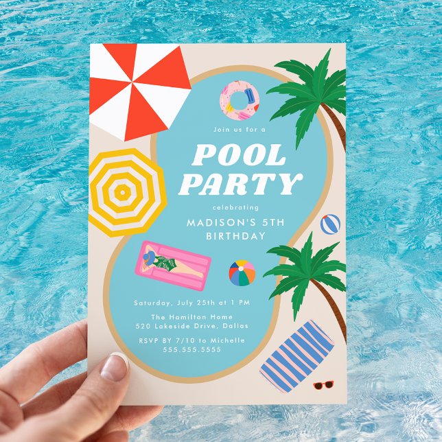 Modern Summer Pool Party Swimming Birthday Invitation (Creator Uploaded)