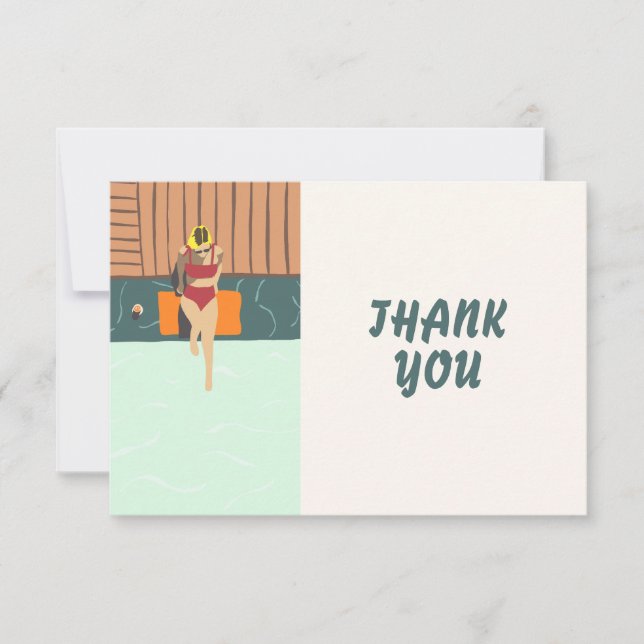Modern Summer Pool Party Thank You Card (Front)