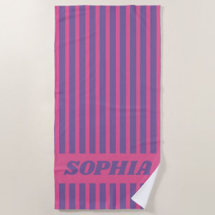 Modern Summer Rose Pink Striped Personalized Beach Towel