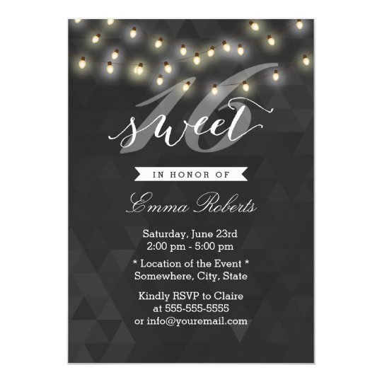 Modern Summer String Lights Sweet 16 Card