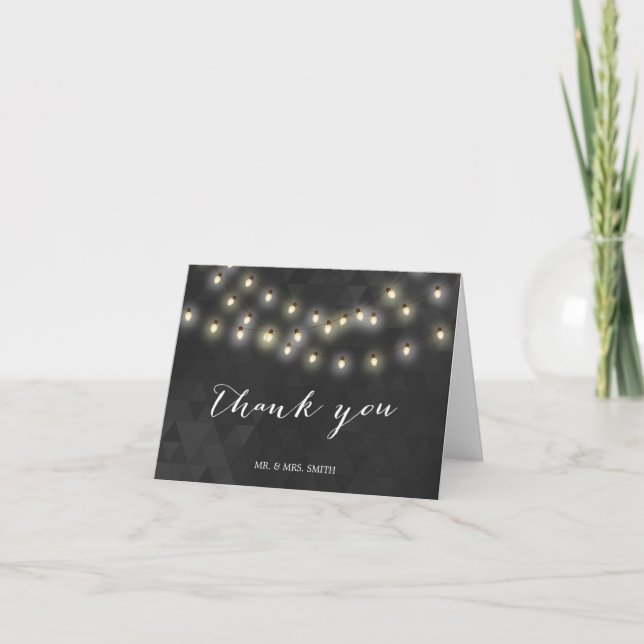Modern Summer String Lights Wedding Thank You (Front)