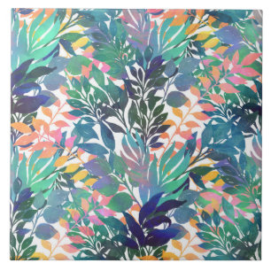 Modern Summer Tropical Watercolor Foliage Design Tile