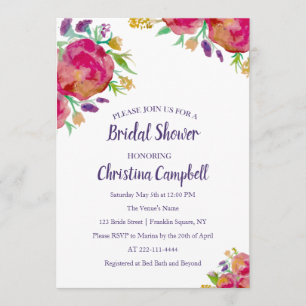 Modern Summer Watercolor Floral Bridal Shower Invitation