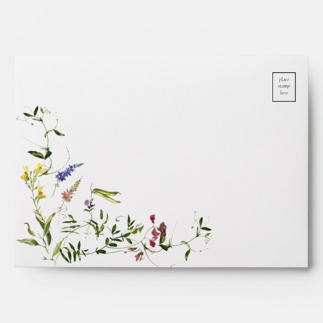 Modern Summer Wildflower Calligraphy Wedding Envelope (Front)