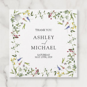 Modern Summer Wildflower Calligraphy Wedding Favour Tags