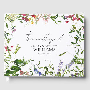 Modern Summer Wildflower Calligraphy Wedding Guest Book