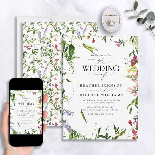 Modern Summer Wildflower Watercolor Script Wedding Invitation