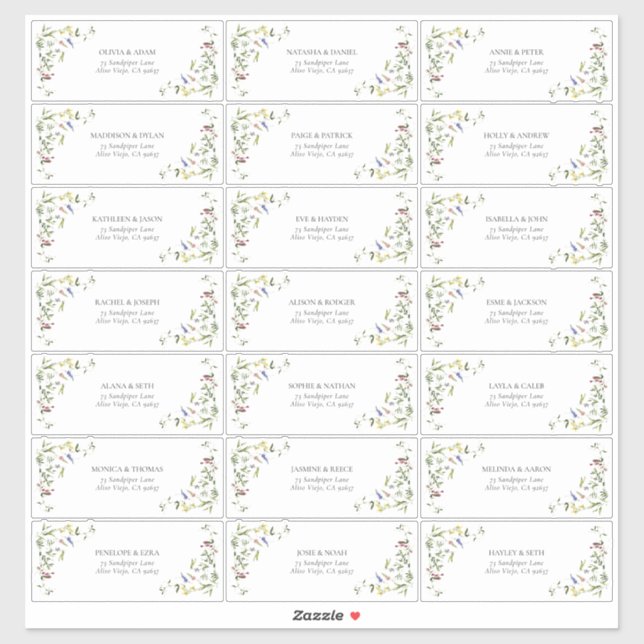 Modern Summer Wildflower Wedding Guest Address (Sheet)