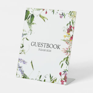 Modern Summer Wildflower Wedding Guestbook Pedestal Sign