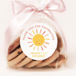 Modern Sun Kids Birthday Party Thank You Favour Classic Round Sticker<br><div class="desc">Modern Sun Kids Birthday Party Thank You Favour Stickers with cute sun and modern design. Click the edit button to customize this design with your details.</div>