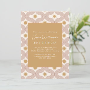 Modern Sun Moon Line Terracotta Gold 40th Birthday Invitation