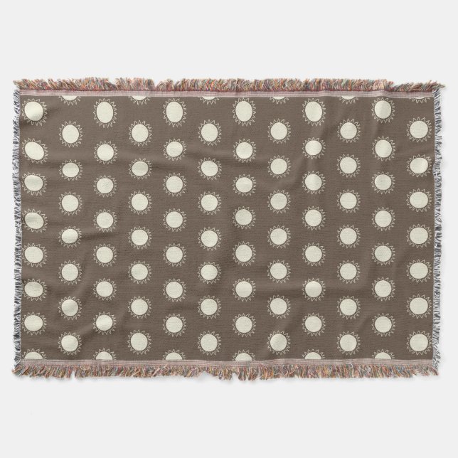 Modern Sun Motif Woven Blanket – Minimalist Taupe  (Front)