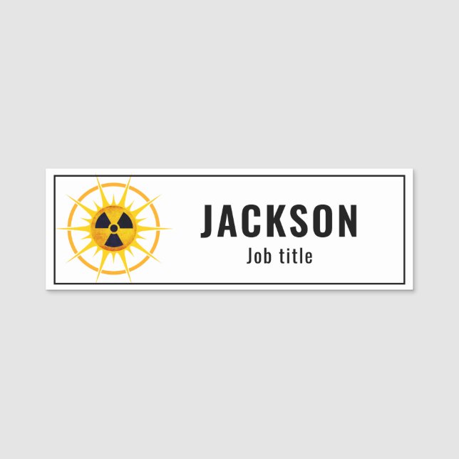 Modern Sun Rays Radiation Symbol Name Tag (Front)