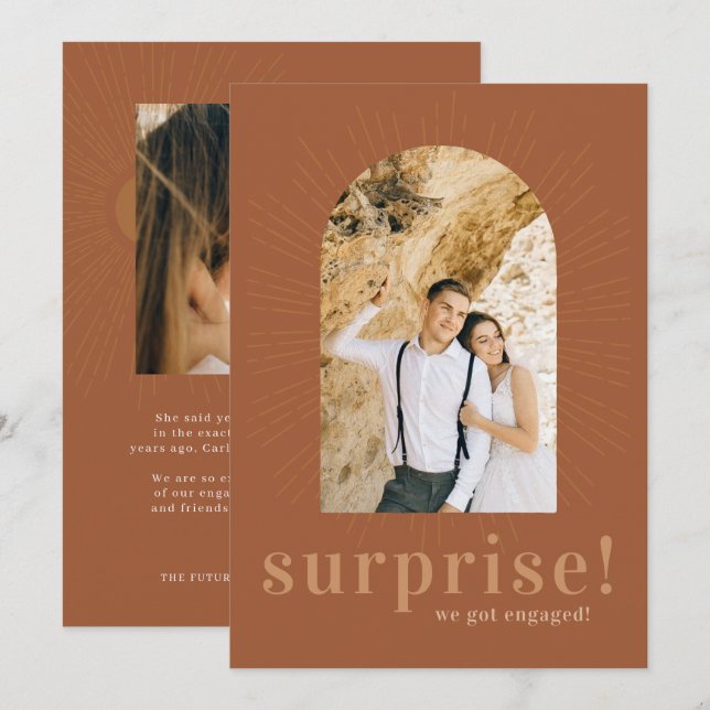 Modern Sunburst Arch | Surprise We Got Engaged  Thank You Card (Front/Back)