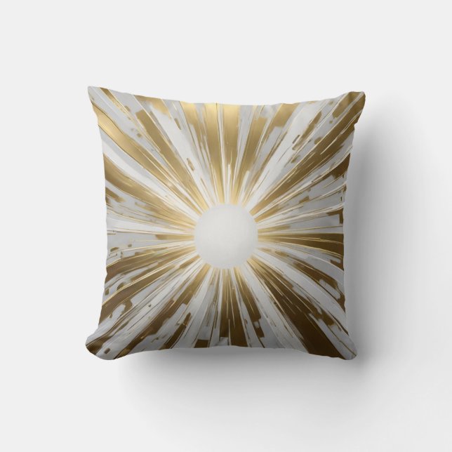 Modern Sunburst in Gold and White Throw Pillow (Front)