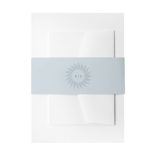 Modern Sunburst Light Blue Wedding Monogram Invitation Belly Band (Front Example)