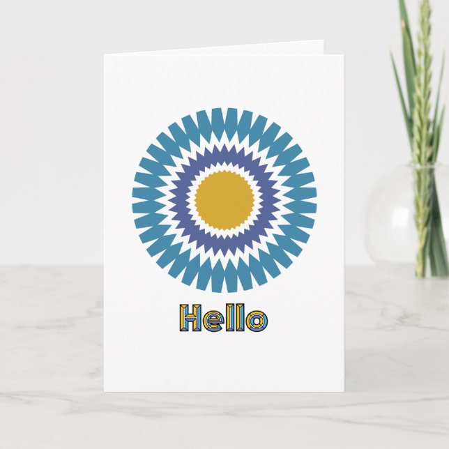 Modern Sunburst Note Card in Blue and Gold (Front)