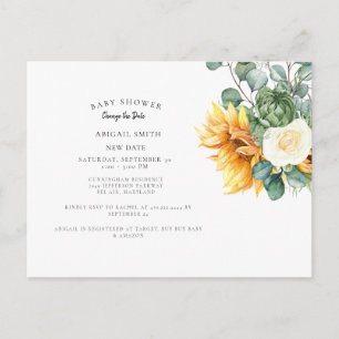 Modern Sunflower Baby Shower Change the Date Annou Announcement Postcard