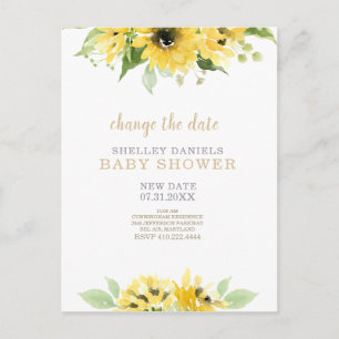 Modern Sunflower Baby Shower Change the Date Announcement Postcard