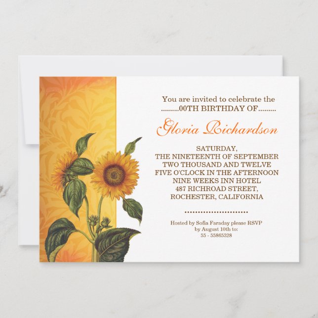 modern sunflower birthday invitations (Front)