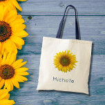 Modern Sunflower Botanical Yellow Floral  Tote Bag<br><div class="desc">Modern Sunflower botanical tote bag with bright yellow colours. With blue lettering,  you can personalize with your own text. Enjoy this stylish accessory item that is great for when you are on the go.</div>