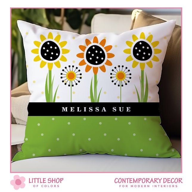 Modern Sunflower Dandelion Monogram Throw Pillow (Creator Uploaded)
