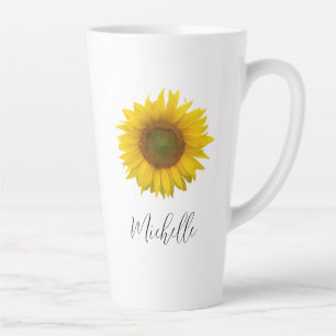 Modern Sunflower Elegant Script Typography  Latte Mug