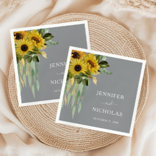 Modern Sunflower Eucalyptus Wedding Napkin