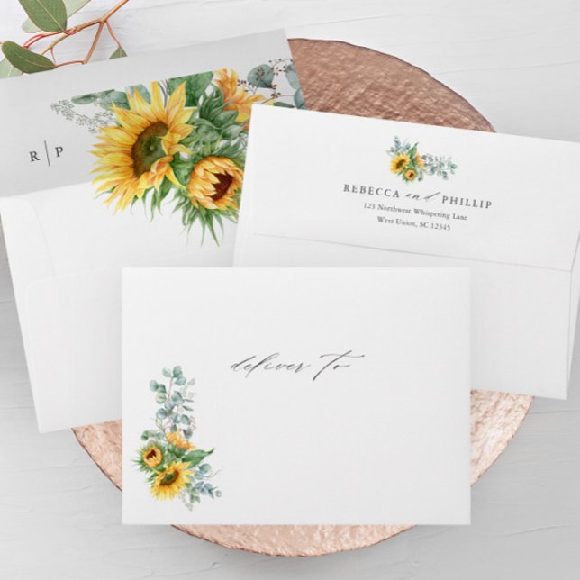 Modern Sunflower Eucalyptus Wedding Return Address Envelope (Elegant rustic sunflower eucalyptus wedding invitation envelopes.)