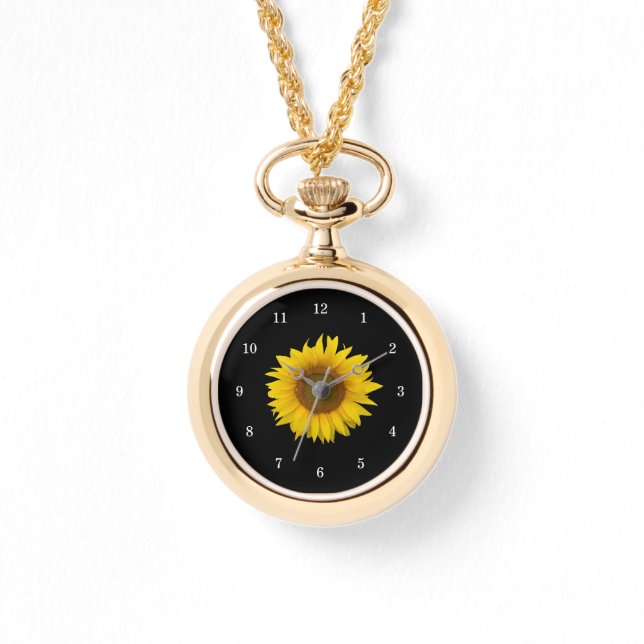 Modern Sunflower Floral Botanical Black White Watch (Front)