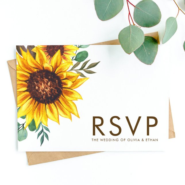 Modern Sunflower Floral Botanical Wedding RSVP Card (Creator Uploaded)