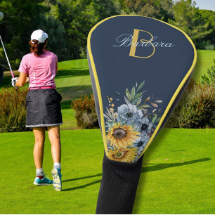 Modern Sunflower Floral Custom Monogram Name Golf Head Cover