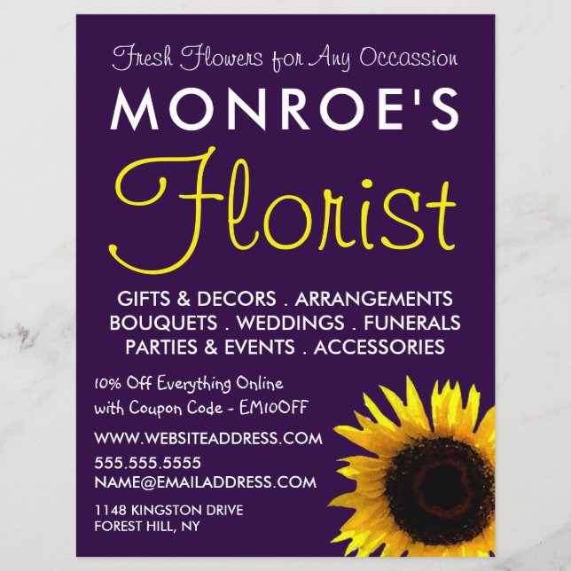 Modern Sunflower, Floristry Advertising Flyer (Front)