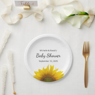 Modern Sunflower Gender Neutral Baby Shower Paper Plate