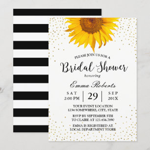 Modern Sunflower Gold Confetti Dots Bridal Shower Invitation