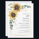 Modern Sunflower Greenery Floral 60th Birthday Invitation<br><div class="desc">Eucalyptus Sunflower Floral Script 60th Birthday Invitation you can easily customize with your party details by clicking the "Personalize" button. Featuring bright yellow floral and greenery succulent with a gold foil geometric frame and modern typography</div>