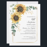 Modern Sunflower Greenery Floral 60th Birthday Invitation<br><div class="desc">Eucalyptus Sunflower Floral Script 60th Birthday Invitation you can easily customize with your party details by clicking the "Personalize" button. Featuring bright yellow floral and greenery succulent with a gold foil geometric frame and modern typography</div>