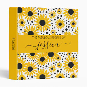 Modern sunflower pattern script name Recipe Binder
