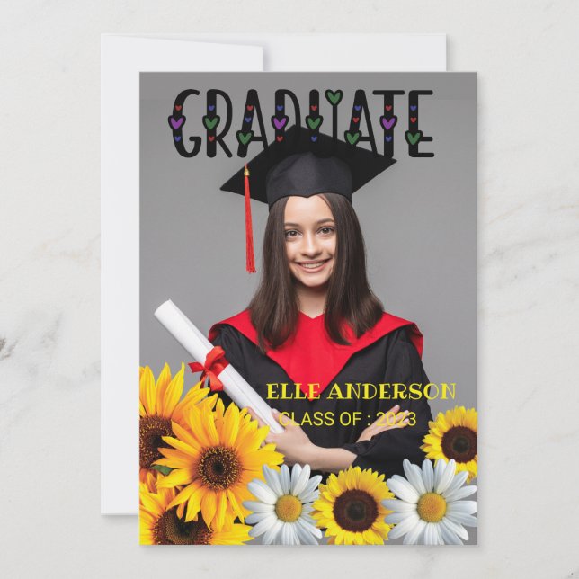 Modern Sunflower Photo  Graduation Holiday Card (Front)